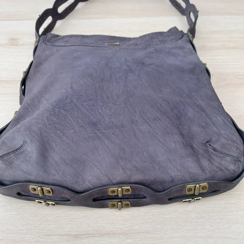 Kooba MEG Genuine Washed Leather Shoulder Bag Hinge Cutout Strap in Lavender